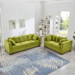 Goldoma convertible velvet loveseat sofa in apricot with tufted back and silver nailheads