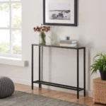 Goldoma 36 inch black mirrored glass console table for entryway with reflective glass top and modern design