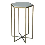 Goldoma 24 inch brass and white iron round end table in living room