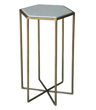 Goldoma 24 inch brass and white iron round end table in living room
