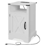 Goldoma Farmhouse Nightstand with Charging Station - Wooden Rustic End Table – close-up detail