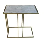 White marble end table with antiqued gold iron frame - Goldoma 26 inch accent table for living room
