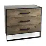 Goldoma Brown and Black Distressed Accent Display Cabinet with Three Drawers – styled in a modern Living Room Storage setting