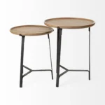 Goldoma 24-inch solid wood round end table with brown iron frame in living room setting