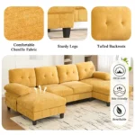 Goldoma 103.5 inch square convertible sectional sofa set with dual chaise lounges and storage pockets in modern living room