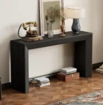 Goldoma 47-inch oak veneer console table with storage shelf in a modern entryway