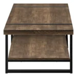 Goldoma farmhouse coffee table with storage in brown and black finish, spacious top and lower shelf