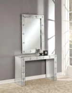 Goldoma modern mirrored console table with faux rhinestone accents in a living room entryway