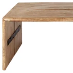 Goldoma 48-inch brown solid wood coffee table with metal accents in a living room, vintage style