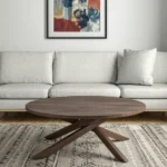 HMS 42" Durable Brown Solid Wood Round Cross Legs Coffee Table Living Room Furniture with Sintered Stone Material