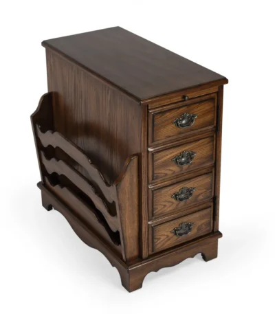 Goldoma rustic end table with drawer and magazine rack in cherry brown distressed finish