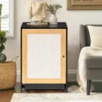 FCJ Black Cat Litter Box Enclosure Wood Plastic and Iron Kitty End Table Hidden Washroom with Sisal Door Litter Cabinet