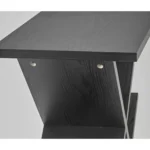 Goldoma 19 inch solid wood console table with antique black finish and eight storage compartments in a living room entryway