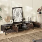 Goldoma mid-century modern wood TV stand for 65+ inch TVs with adjustable shelves and storage cabinets in natural wood finish