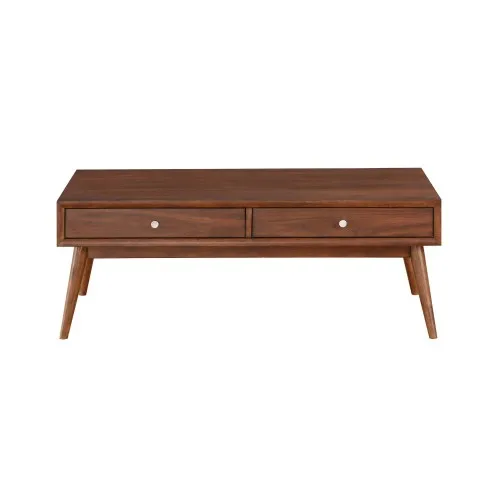 Hcd619d32296c46f9bbd0829a730c1cf2h.webp Goldoma Retro Coffee Table with 2 Drawers Dark Brown Wood Veneer | Living Room Furniture