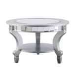 Silver mirrored round coffee table with metal frame in living room - Goldoma 29 inch round mirrored coffee table