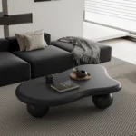 Goldoma unique coffee table - cloud shaped with 3 ball legs, 47 inch black MDF surface for modern living room
