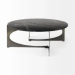 Goldoma genuine marble coffee table 48 inch round black marble top gold iron base modern living room