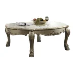 Goldoma 54 inch farmhouse gold and bone wood coffee table with rectangular shape and elegant gold top in a living room
