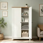 Goldoma modern white engineered wood storage cabinet with 5 compartments for bedroom organization