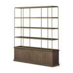 HMS 82 Four-Tier Bookcase Antiqued Brass Brown Distressed Metal Solid Wood Four Doors Distressed Metal Wood Four-Tier Bookcase - Image 2