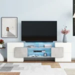 Goldoma Modern TV Stand for TVs up to 64 inches with LED Lights and Adjustable Shelves – side view