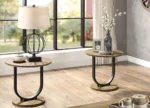 Goldoma 3-piece coffee table set with oak wood top and U-shape base in sand black finish for modern living room