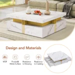 Modern white square coffee table with 4 drawers in living room - Goldoma
