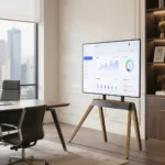 Goldoma TV floor stand for 40-86 inch TVs with height adjustment and cable management in a modern living room