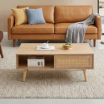 Goldoma modern solid wood coffee table with sliding doors and TV cabinet set in living room