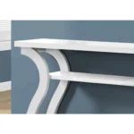 Goldoma 47-inch white console table with mirrored shelves in a living room entryway