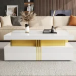 White marble coffee table with 4 drawers and nesting design in modern living room