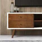 Goldoma 72-inch wood TV stand in walnut white - modern TV console for large flat screen TVs