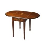 Goldoma 19-inch oval farmhouse coffee table with drawer and brown wood finish in a living room