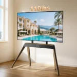 Goldoma TV floor stand for 40-86 inch TVs with height adjustment and cable management in a modern living room