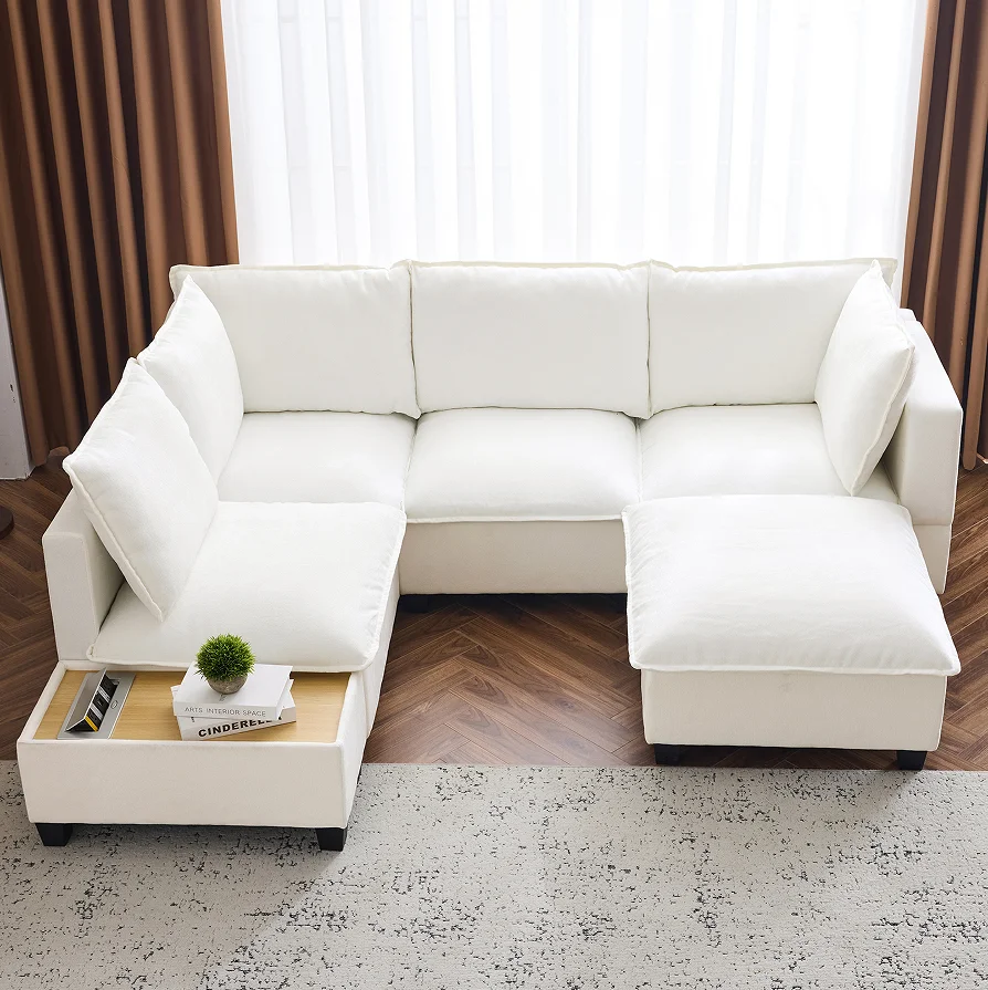 Hd0b90832d85641e9ae068dba98cf5b9fi.webp Goldoma Cloud Convertible Chenille Sectional Sofa Bed Set in dark gray, modular U-shape showing sofa and bed modes
