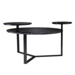 Goldoma 43 inch faux marble round coffee table with black iron base in a modern living room