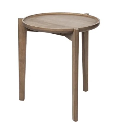 Goldoma 24-inch round end table farmhouse style with tempered glass top and brown metal frame in living room setting