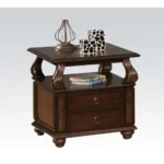 Goldoma 26 inch solid wood square end table with two drawers and shelf in brown finish
