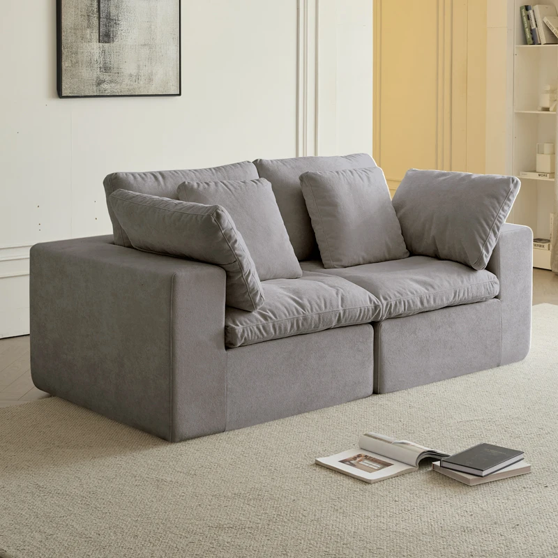 Hd11fb6f0e2dc4b7cb984e552b15cc600A.webp Goldoma modular memory foam sofa 2-seat sectional in gray fabric, compressed packaging