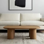 Goldoma 55-inch solid wood oval coffee table in natural finish, a large Scandinavian-inspired coffee table for living room