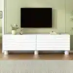 Goldoma 75" Mid-Century Modern TV Stand with Adjustable Shelves, Cream Finish – side view