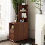 Goldoma adjustable end table with drawer and open shelf in natural rosewood finish