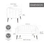 Goldoma convertible loveseat sofa with channel tufted chenille upholstery and metal legs