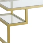 Goldoma 45-inch gold glass and steel coffee table with two shelves in a modern living room