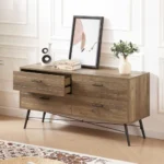 Goldoma rustic walnut TV cabinet with 4 drawers in a living room
