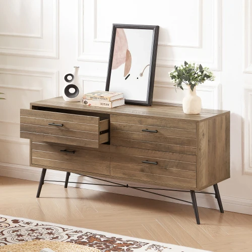 Hd28dde98ce78441784cc25386941e3e1U.webp Goldoma rustic walnut TV cabinet with 4 drawers in a living room