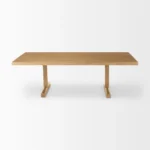 Solid oak coffee table 55 inch double pedestal coffee table in natural finish