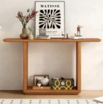 Goldoma Modern Solid Wood Console Table with U-Base and curved corners in entryway