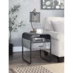Goldoma 22 inch square end table with drawer and shelf in concrete gray and black for living room